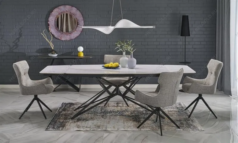 Стол обеденный Halmar ALFREDO 160 (белый мрамор/черный) | изображение 1