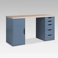 ИНГАР 2/5/ДВ стол письменный 140x75x55, дуб беленый/серо-бирюзовый