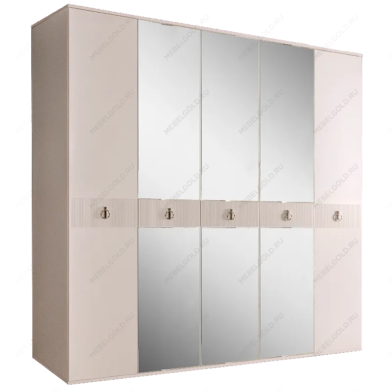Шкаф 5-ти дверный с зеркалом Римини СОЛО (Бежевый/Серебро) РМШ1/5(s)