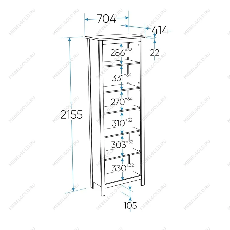 Стеллаж Сага, 70х42х215 см, белый/ясень | изображение 4