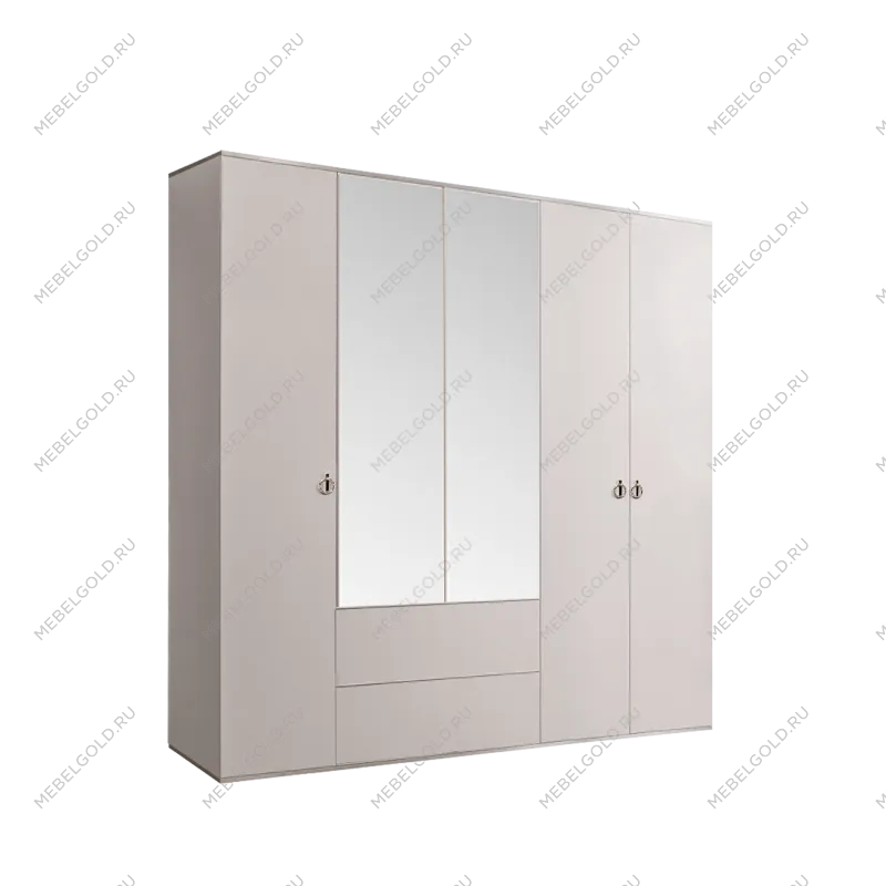 Шкаф 5-ти дверный с зеркалом, с ящиками Римини (Слоновая кость/Серебро) РМШ1/51