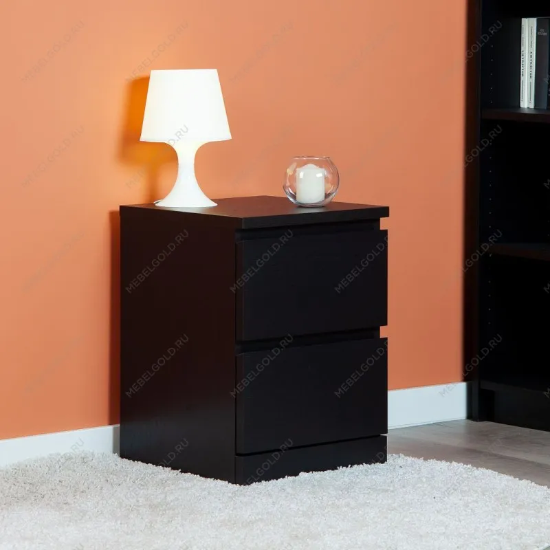 Тумба прикроватная Варма, 2 ящика, 40х55х40 см, шпон натурального дерева, ясень черный | изображение 1