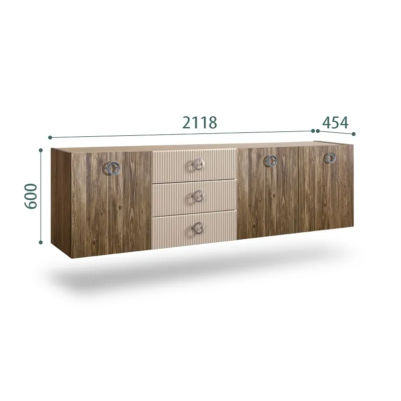 Комод 2.1м Bogemia Woodline Fly Wood Fi (Ваниль) (Novabuk/Хром) БМКМ-5