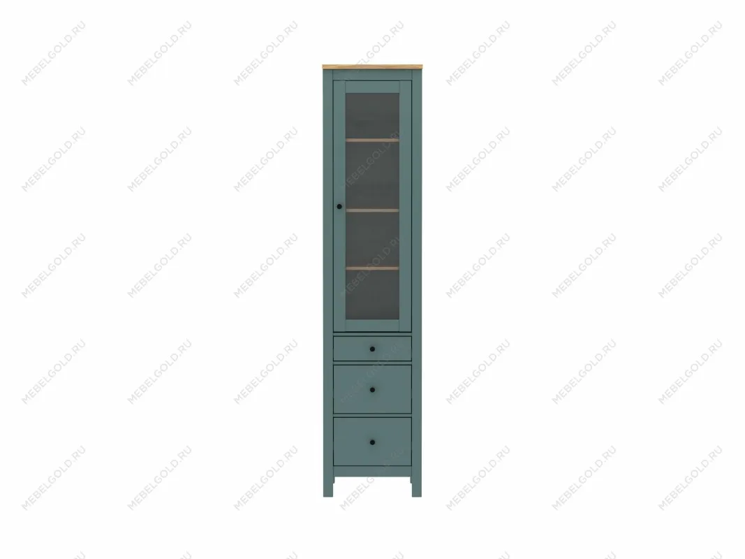 Шкаф с витриной Сага, 50х41х215 см, темно-бирюзовый/ясень | изображение 11