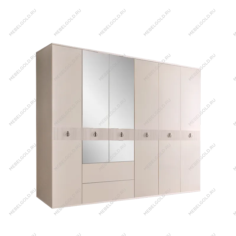 Шкаф 6-ти дверный с зеркалом, с ящиками Римини СОЛО (Бежевый/Серебро) РМШ1/61(s)