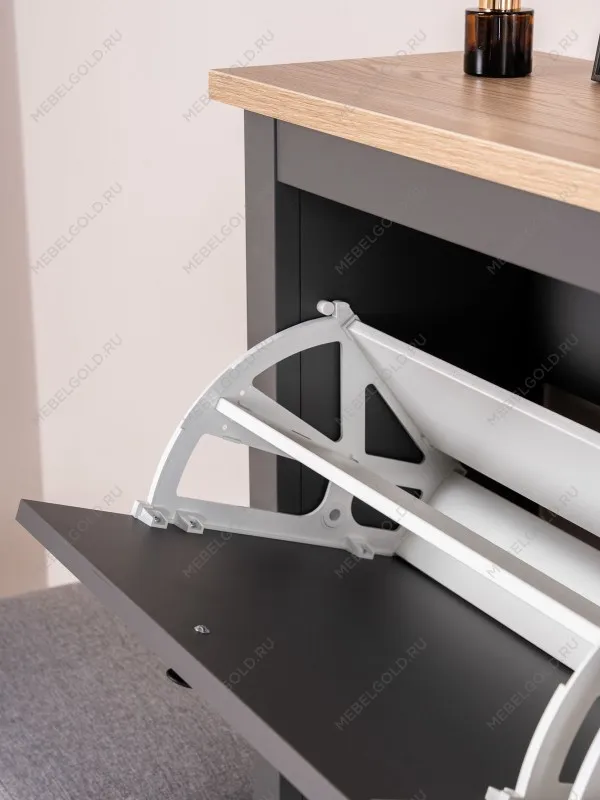 Обувница Сага с 4 откидными ящиками 113х108 серая-ясень | изображение 3