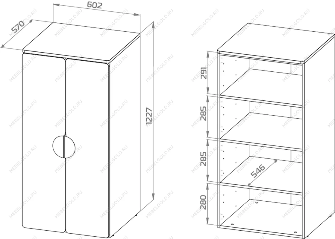 ПИКСИ шкаф распашной с 2 дверьми и 3 полками 60х57х123, мечтательный пион | изображение 3