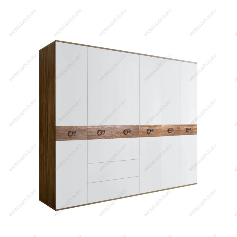 Шкаф 6-ти дверный с ящиками, Bogemia Woodline Wood Fi (Белый/Хром) БМШ2/61(Wo)