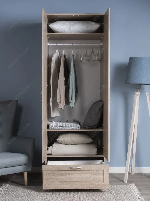 Шкаф Сириус, 2 двери и 1 ящик с зеркалом, 78х59х220 см, дуб сонома | изображение 1