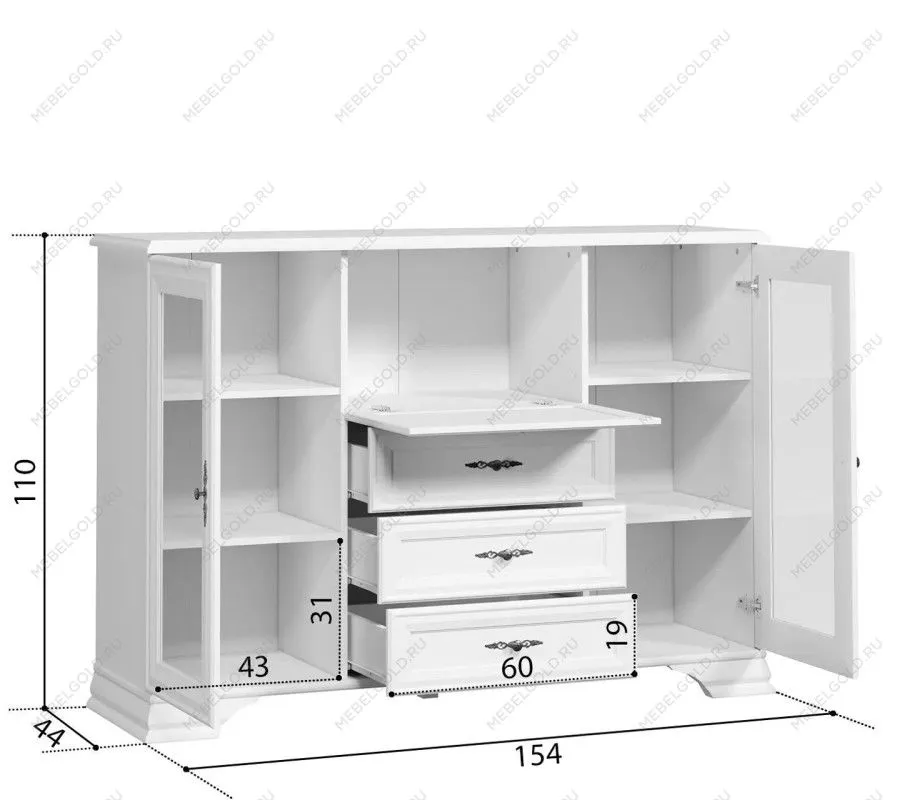 Комод-бар Кентаки KOM2W3S1B белый | изображение 3