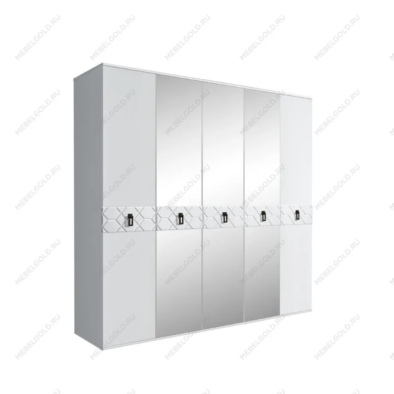 Шкаф 5-ти дв. с зеркалами Bogemia Farfalle (Белый/Черный) БМШ1/5(Fa)