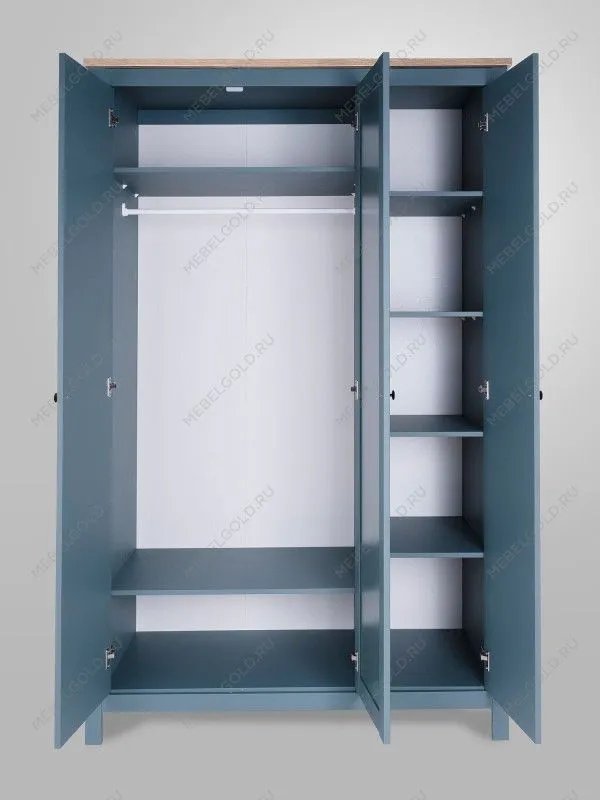 Шкаф распашной Сага, 3 двери, 132х64х215 см, темно-бирюзовый/ясень | изображение 3