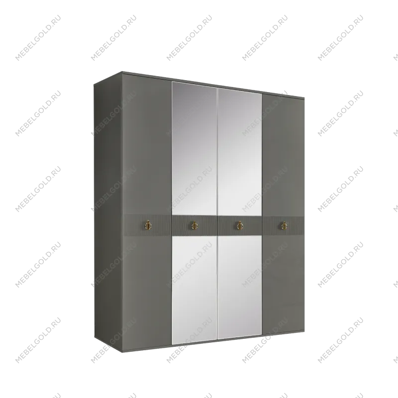 Шкаф 4-х дверный с зеркалом Римини СОЛО (Серый/Золото) РМШ1/4(s)