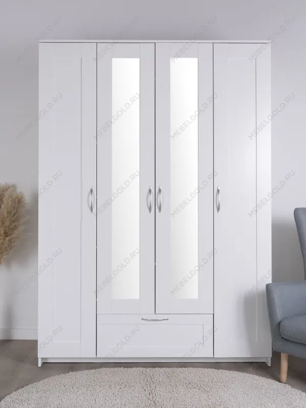 Шкаф Сириус, 4 двери и 1 ящик с зеркалом, 156х59х220 см, белый | изображение 1