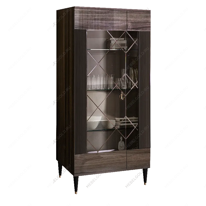 Витрина 2-ств. Римини СОЛО (Орех империя/Серебро) (Правая) РМВ2-2С(s)