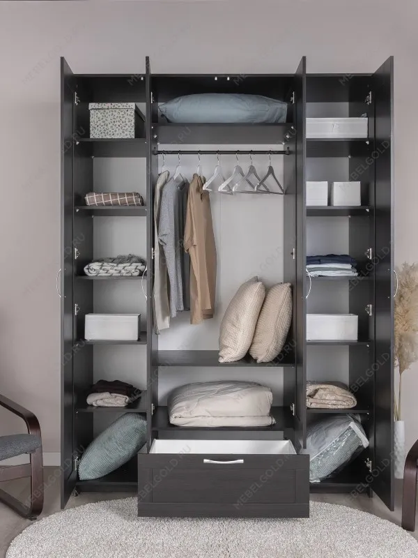 Шкаф Сириус, 4 двери и 1 ящик с зеркалом, 156х59х220 см, черно-коричневый, дуб венге | изображение 1