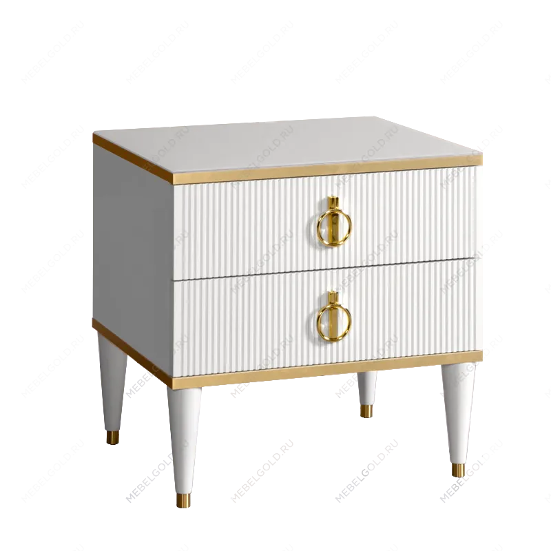 Тумба прикроватная 2 ящика Римини СОЛО (Белый/Золото) РМТП-2(s)