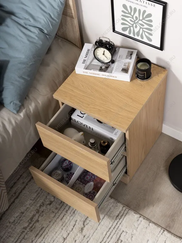 Тумба прикроватная Варма, 2 ящика, 40х55х40 см, шпон натурального дерева, дуб беленый | изображение 6