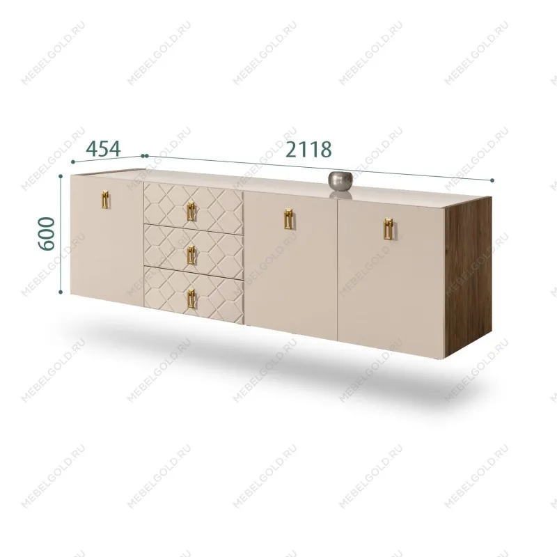 Комод 2.1м Bogemia Woodline Fly Fa (Ваниль) (Lakobel/Золото) БМКМ-5