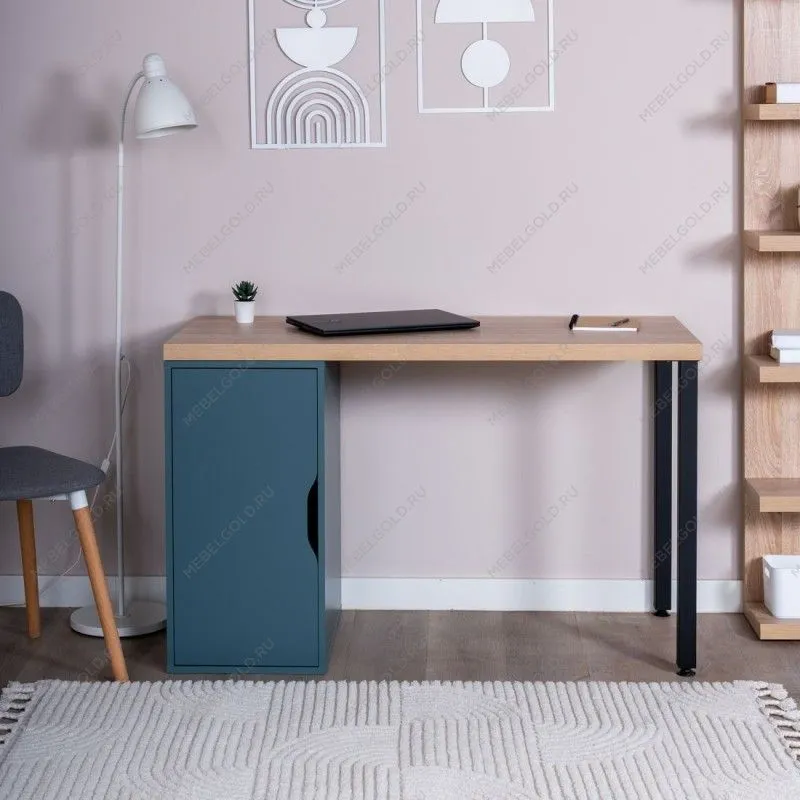 ИНГАР 1/ДВ/T стол письменный 120x75x55, дуб беленый/серо-бирюзовый/черный | изображение 3