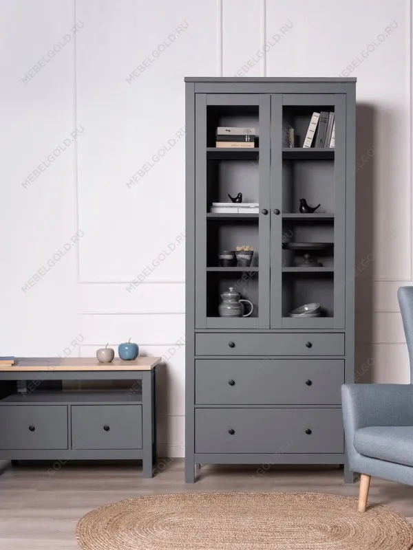 Шкаф с витриной Сага, 90х41х215 см, серый | изображение 8