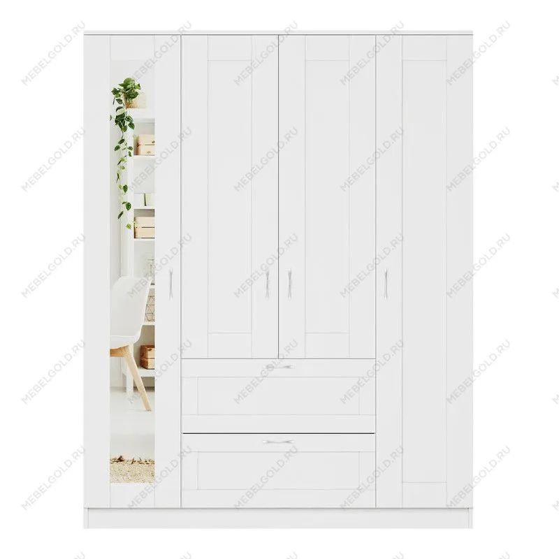 БРИМНЭС / СИРИУС Шкаф ИКЕА / IKEA комбинированный 4 двери и 2 ящика белый (с 1 зеркалом) | изображение 1