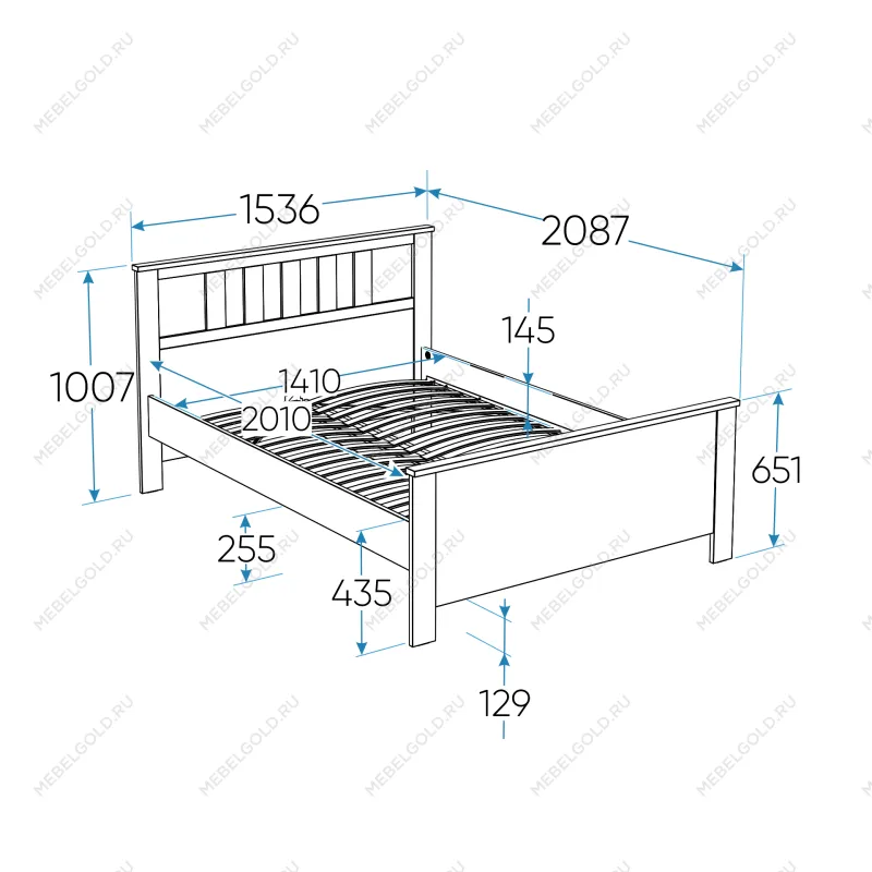 САГА кровать двойная 140х200 темно-бирюзовая/ясень | изображение 3