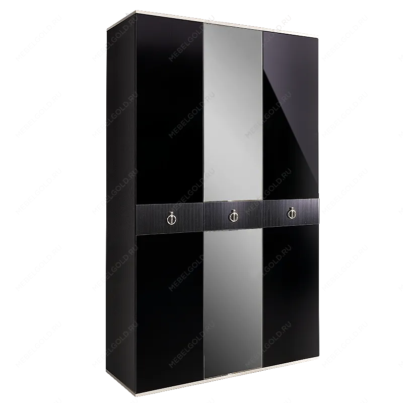Шкаф 3-х дверный с зеркалом Римини СОЛО (Черный/Серебро) РМШ1/3(s)