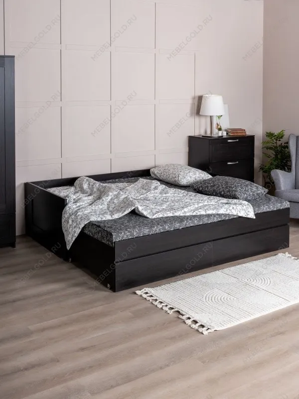 Кровать раздвижная Сириус, с ящиками, 90х200/180х200 см, дуб венге, черно-коричневая | изображение 1