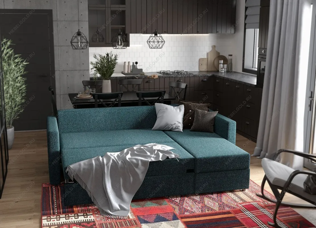 Диван-кровать ВАЛО, 230х91х72 см, короткий подлокотник, бирюзовый | изображение 1