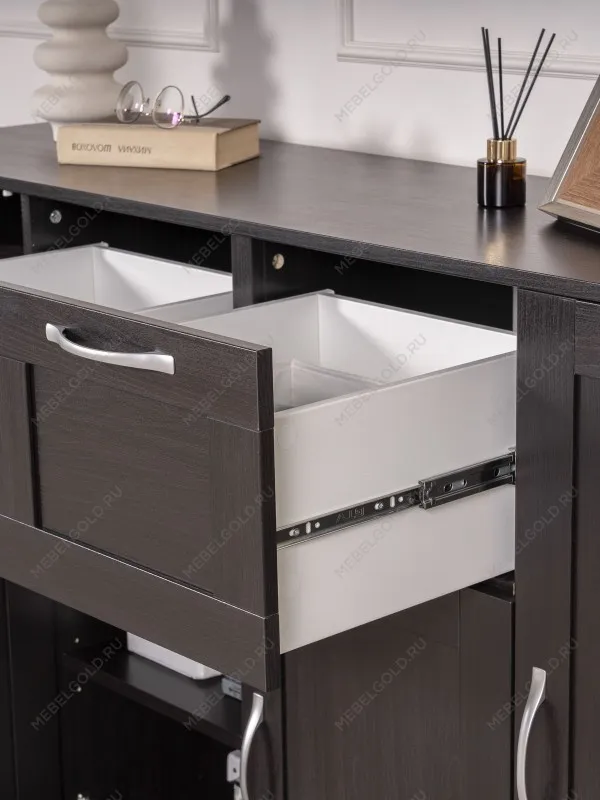 Тумба Сириус, 4 двери и 2 ящика, 156х41х95 см, дуб венге, черно-коричневая | изображение 3