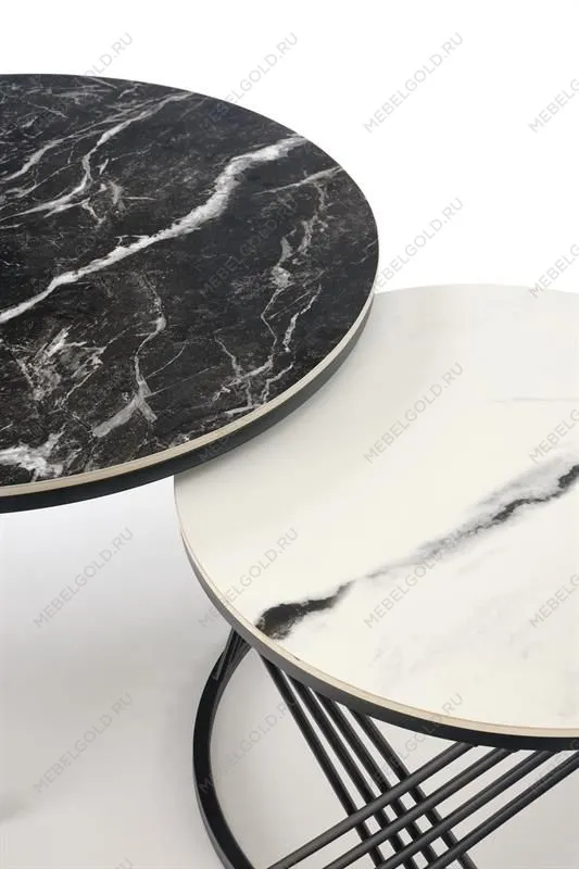 Комплект Halmar FLAMINGO (2 стола журнальных) (черный мрамор/белый мрамор/черный) | изображение 4