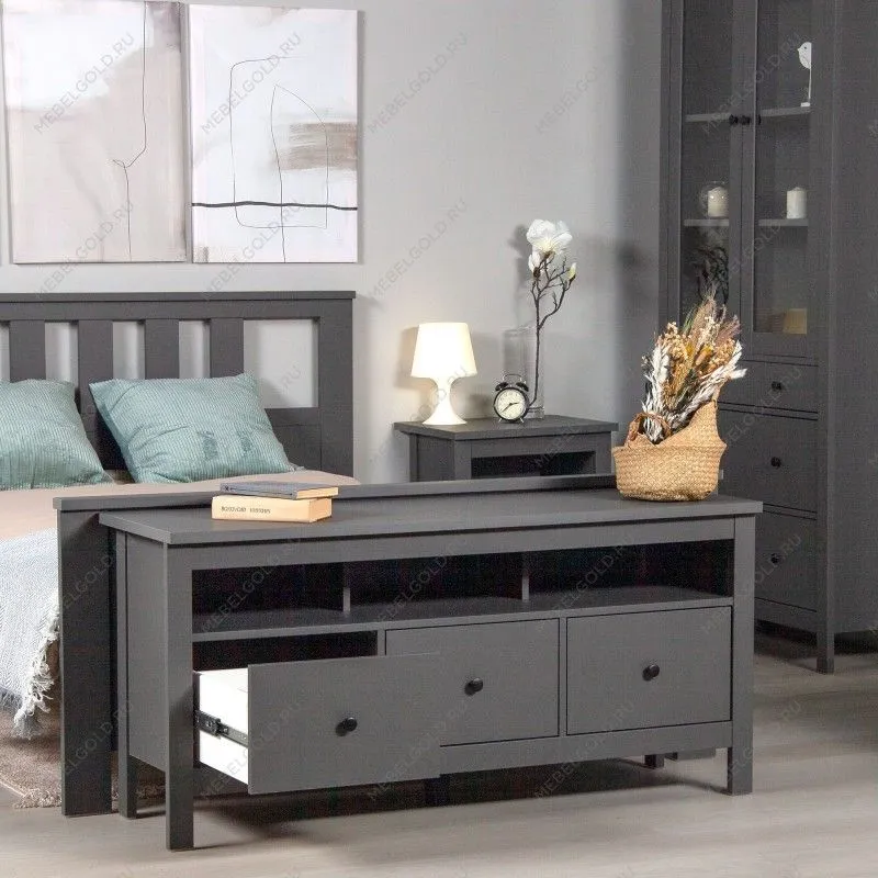 Тумба ТВ Сага, 3 ящика, 131х42х63 см, серая | изображение 1