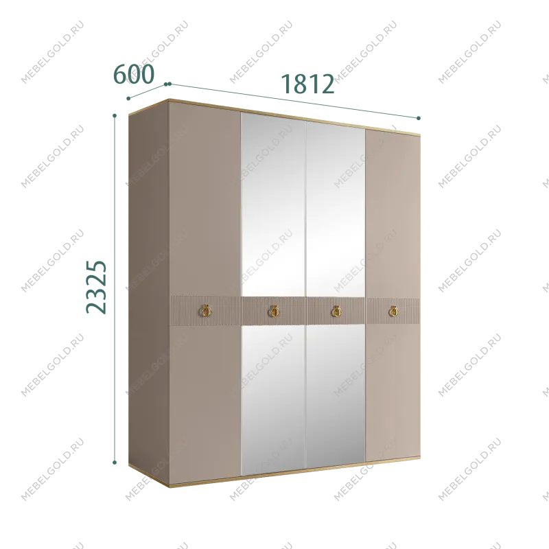 Шкаф 4-х дверный с зеркалом Римини СОЛО (Мокка/Золото) РМШ1/4(s)