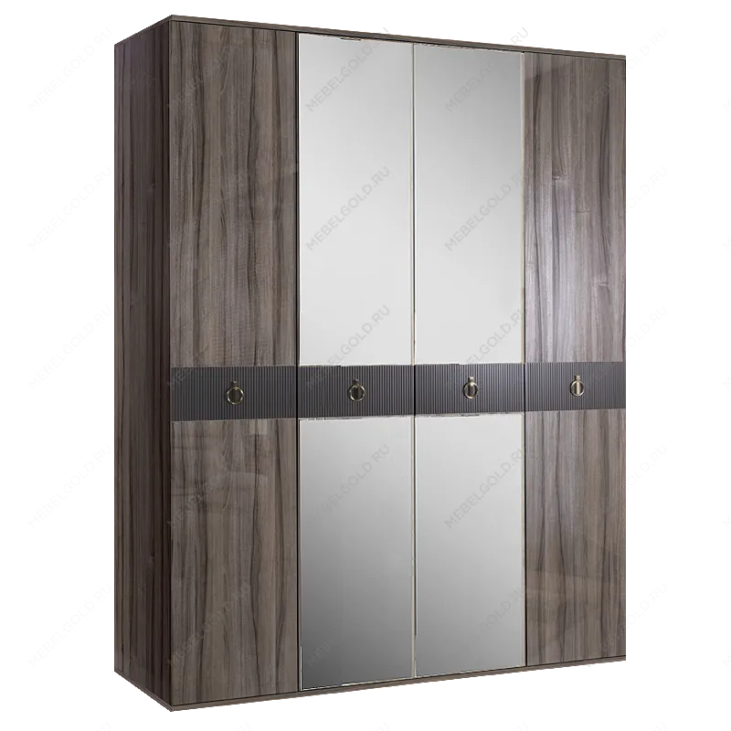 Шкаф 4-х дверный с зеркалом Римини СОЛО (Орех империя/Золото) РМШ1/4(s)