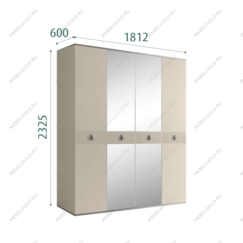 Шкаф 4-х дверный с зеркалом Римини СОЛО (Ваниль/Серебро) РМШ1/4(s)