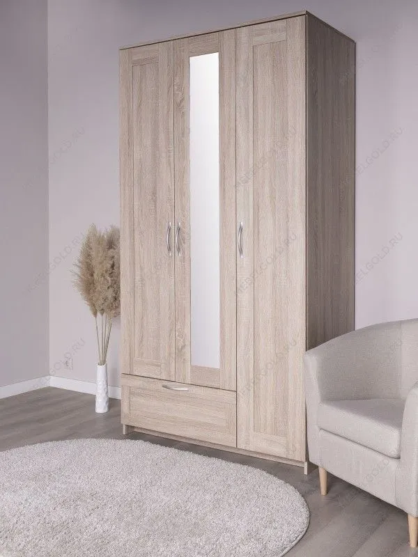 Шкаф Сириус, 3 двери и 1 ящик с зеркалом, 117х59х220 см, дуб сонома | изображение 2