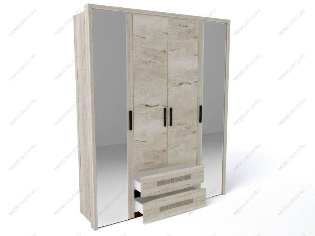 Шкаф 4-х дверный с декоративным обкладом, Мале (1892*544*2316) Дуб галифакс белый