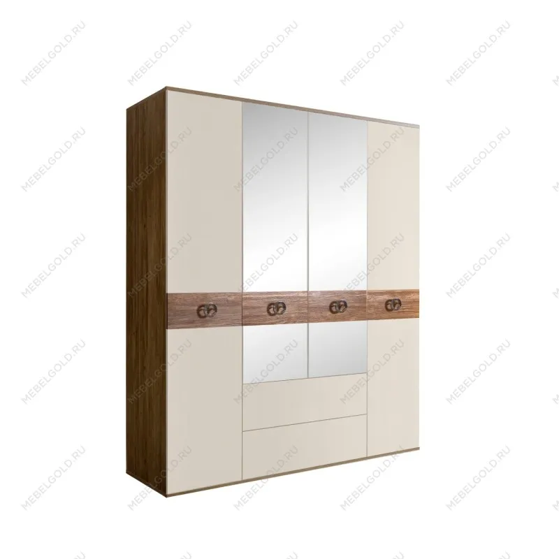 Шкаф 4-х дверный с зеркалами, с ящиками, Bogemia Woodline Wood Fi (Слоновая кость/Хром) БМШ1/41(Wo)