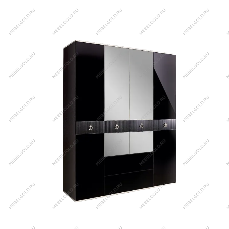 Шкаф 4-х дверный с зеркалом, с ящиками Римини СОЛО (Черный/Серебро) РМШ1/41(s)