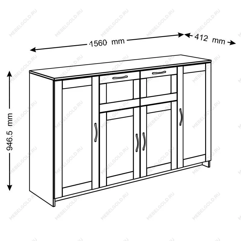 Тумба Сириус, 4 двери и 2 ящика, 156х41х95 см, белая | изображение 10