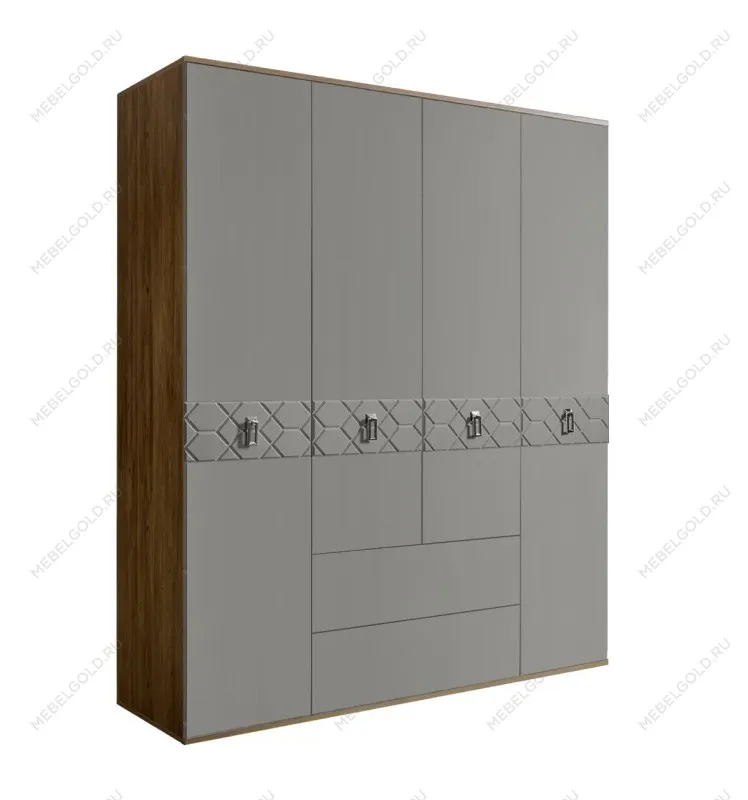 Шкаф 4-х дверный с ящиками Bogemia Woodline Fa (Серый/Хром) БМШ2/41