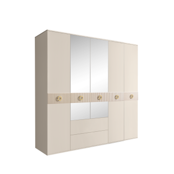 Шкаф 5-ти дверный с зеркалами, с ящиками, Bogemia Fillini (Слоновая кость/Золото) БМШ1/51(Fi)