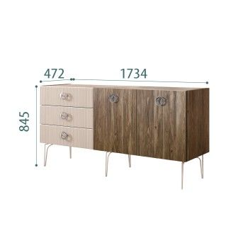 Комод 1.6м Bogemia Woodline Wood Fi (Ваниль) (Novabuk/Хром) БМКМ-4