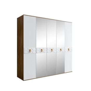 Шкаф 5-ти дв. с зеркалами Bogemia Woodline Fa (Белый/Золото) БМШ1/5(Fa)