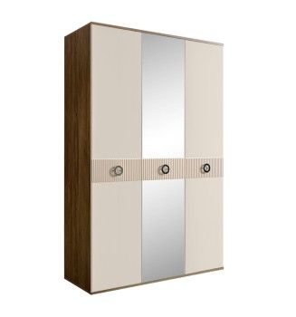 Шкаф 3-х дверный с зеркалом Bogemia Woodline Fi (Слоновая кость/Хром) БМШ1/3