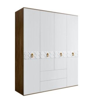 Шкаф 4-х дверный с ящиками Bogemia Woodline Fa (Белый/Золото) БМШ2/41