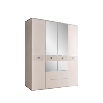 Шкаф 4-х дверный с зеркалом, с ящиками Римини СОЛО (Слоновая кость/Серебро) РМШ1/41(s)