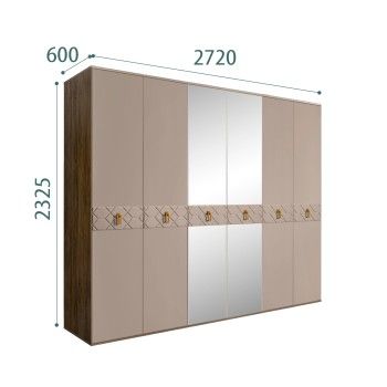 Шкаф 6-ти дв. с зеркалами Bogemia Woodline Fa (Мокка/Золото) БМШ1/6(Fa)