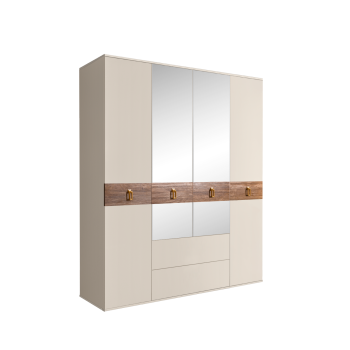 Шкаф 4-х дверный с зеркалами, с ящиками, Bogemia Wood Fa (Слоновая кость/Золото) БМШ1/41(Wo)